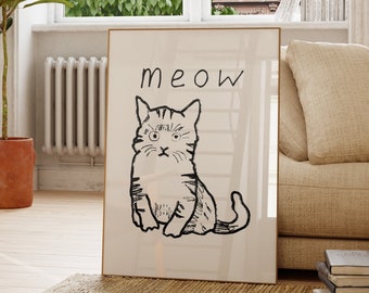 Cat Wall Art Print, Funny Cat Poster, Cat Lover Gift, Cute Kitten Illustration, Cat Lover Wall Print, Cute Cat print, Cat Poster, Printable