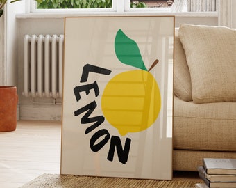 Arte estético de la pared de la cocina, regalo de la chica del limón, cartel del limón, impresión de la cocina, cartel de la cocina, arte de la pared grande, impresión del arte de la pared digital