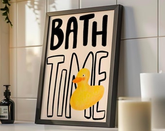Yellow Duck Bath Time Print – Playful Bathroom Wall Art (Digital Download)