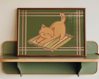 Digital Cat Wall Art, Retro Orange Kitten Printable for Cozy Home Decor