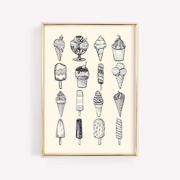 Ice Cream Sketch Wall Art: Minimalist Summer Decor (Digital Download)