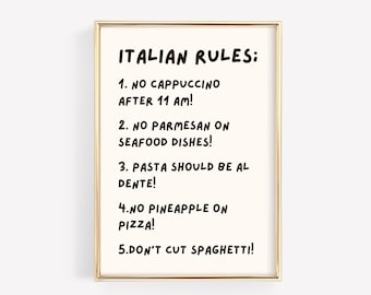 Hilarious Italian Food Rules Poster - Instant Digital Download - Funny Italian Gift - Amusing Italian Food Etiquette Chart - Italian Mom