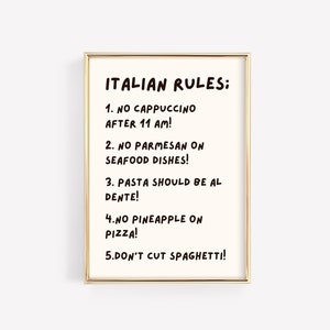 Esilaranti poster con le regole del cibo italiano - Download digitale immediato - Divertente regalo italiano - Divertente tabella di galateo del cibo italiano - Mamma italiana