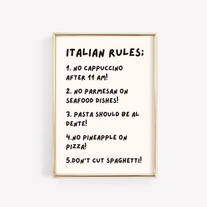 Hilarious Italian Food Rules Poster - Instant Digital Download - Funny Italian Gift - Amusing Italian Food Etiquette Chart - Italian Mom