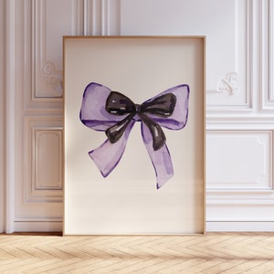 purple bow art poster, coquette room decor, purple girly wall art, balletcore digital print, aesthetic decor, digital print image 1