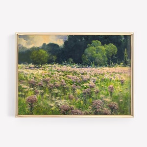 Meadow Landscape Painting Vintage Spring Printable Wall Art Antique Watercolor Art Print Spring Wall Decor Download Rustic Wall Art image 1