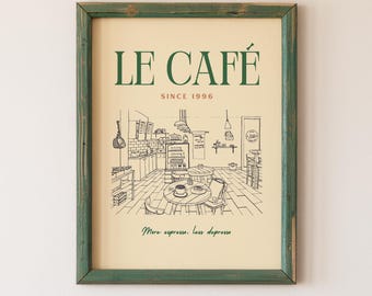 French decor, Le Cafe wall art, vintage  kitchen France poster, Parisian printable