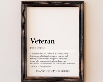 Impresión de definición de veterano, gracias por su servicio, descarga digital minimalista