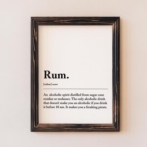 Rum definitie kunst aan de muur, grappig citaat uit de bar, minimalistische digitale download