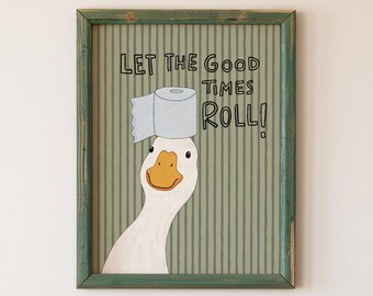 Duck Bathroom Print, Funny Toilet Paper Poster for Powder Room or Guest Bath Digital
