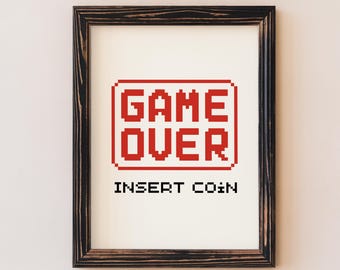 Retro Game Over Pixel Art Print: Vintage Arcade Decor (Digital Download)