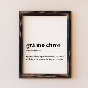 Irish Quote Print, Grá Mo Chroí Definition, Minimalist Digital Download