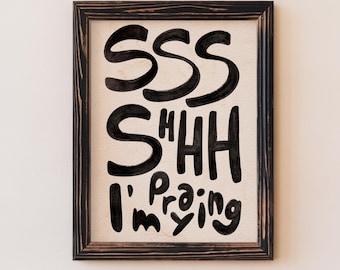 Funny prayer quote, printable wall art, minimalist religious humor, guest bath decor