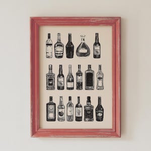 Vintage Liquor Bottle Art Print | Black & White Bar Cart Decor (Digital Download)