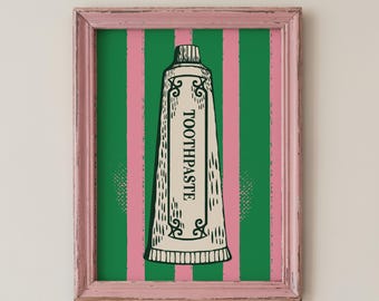 Powder Room Wall Art, Vintage Toothpaste Illustration, Mid-century Digital Download