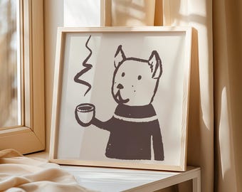 Coffee Dog Print: Minimalist Scandinavian Pet Wall Art (Digital Download)