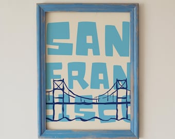 Arte mural de San Francisco, póster tipográfico de puente, descarga digital contemporánea