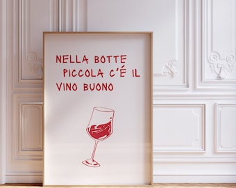 italian wine quote | wine wall art | italian gift | kitchen wall decor | bar cart decor | wine lover gift |  vino vibes | digital download