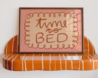 Bedtime Wall Art Print, Time to Bed Nursery Poster, Kids Room Decor Digital