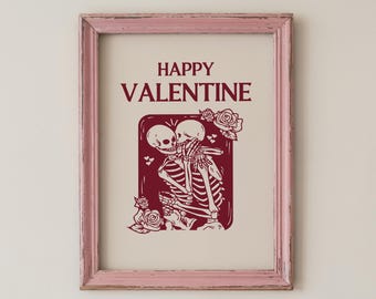Gothic Skeleton Valentine Art Print: Dark Romantic Decor (Digital Download)