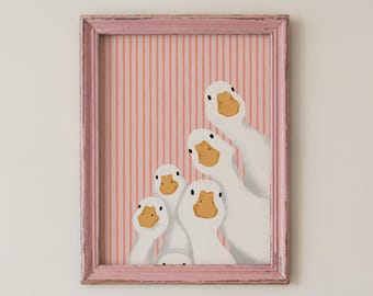 Funny Pink Goose Poster Download, Minimal Animal Art for Kids Room, Duck Wall Decor