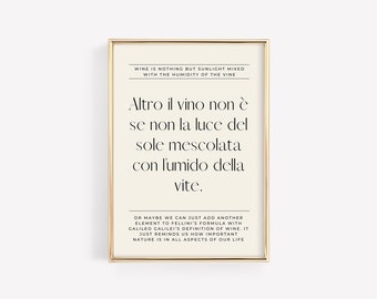 Impression d'art de citation de vin italien - décoration murale élégante pour les amateurs de vin - décoration minimaliste - cadeau italien - téléchargement immédiat