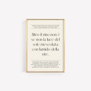 Stampa artistica con citazione sul vino italiano - Elegante decorazione da parete per gli amanti del vino - Decorazione minimalista - Regalo italiano - Download immediato