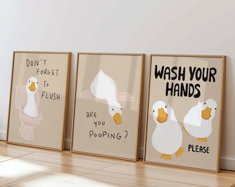 Bathroom Wall Art Set, Funny Duck Nursery Signs, Contemporary Digital Download