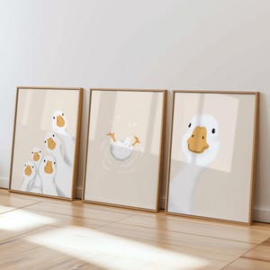 Cute Duck Digital Art Print Set - Playful Beige Wall Art for Kids, Nursery Decor, Animal Lover Printable Fun Duck Themed Home Wall Art