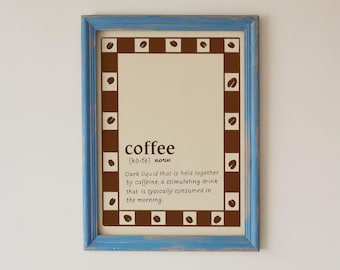 Coffee Definition Poster, Retro Kitchen Wall Art Printable, Brown Ber Bean  Print
