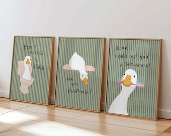 Bathroom Wall Art Set Of 3, Green Stripes Duck Nursery Quotes, Farmhouse Digital Download