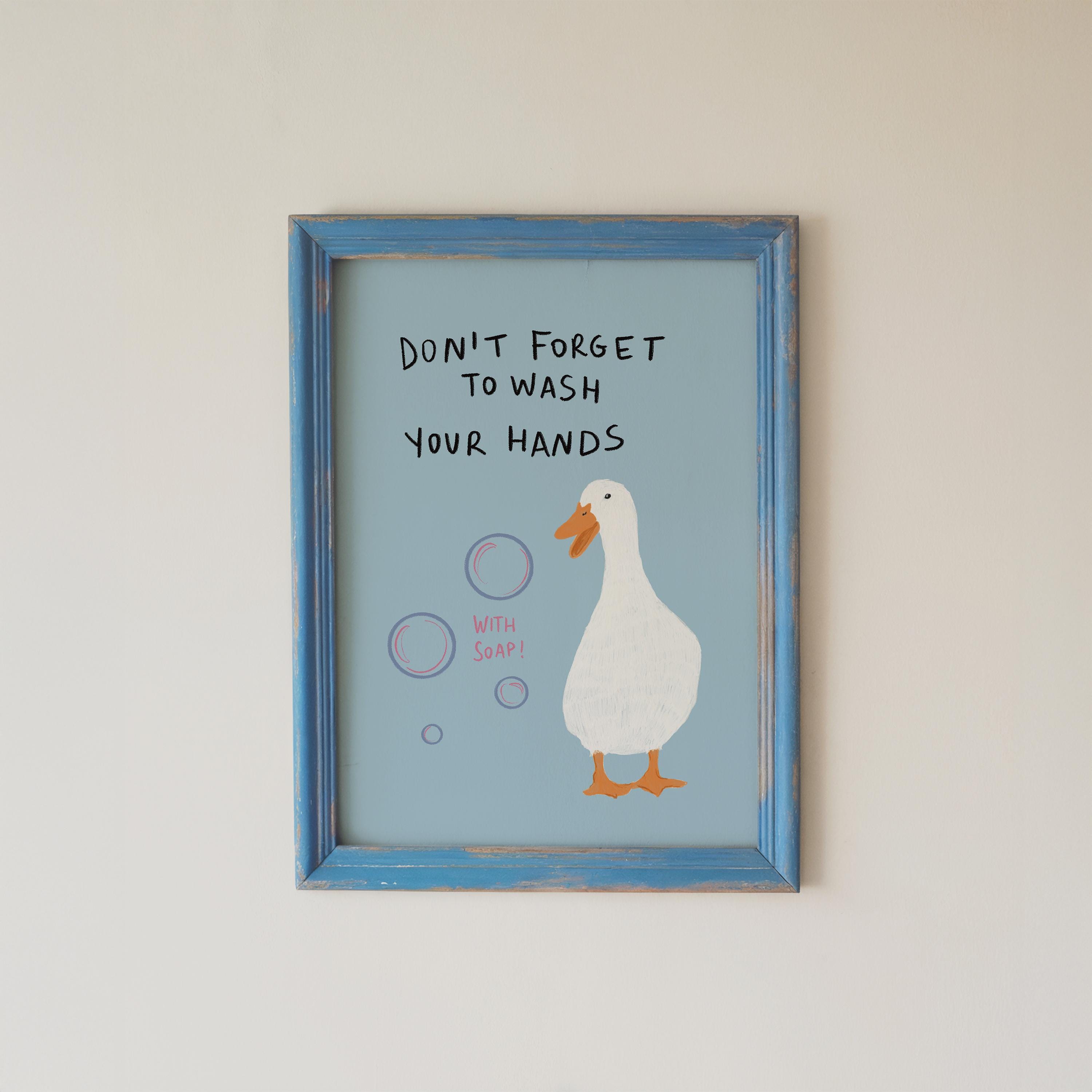 Blue Bathroom Wall Art Set of 6, Funny Duck Bathroom Decor, Digital ...