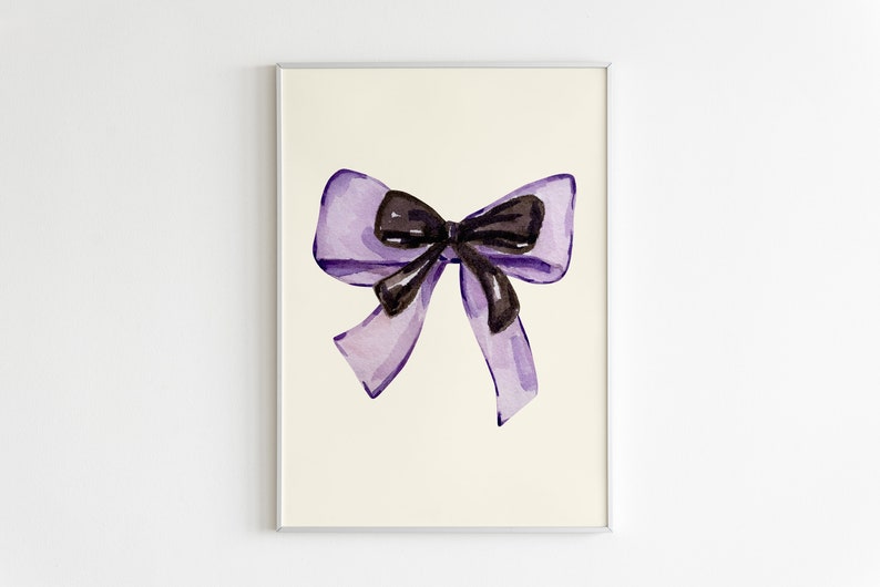 purple bow art poster, coquette room decor, purple girly wall art, balletcore digital print, aesthetic decor, digital print image 8