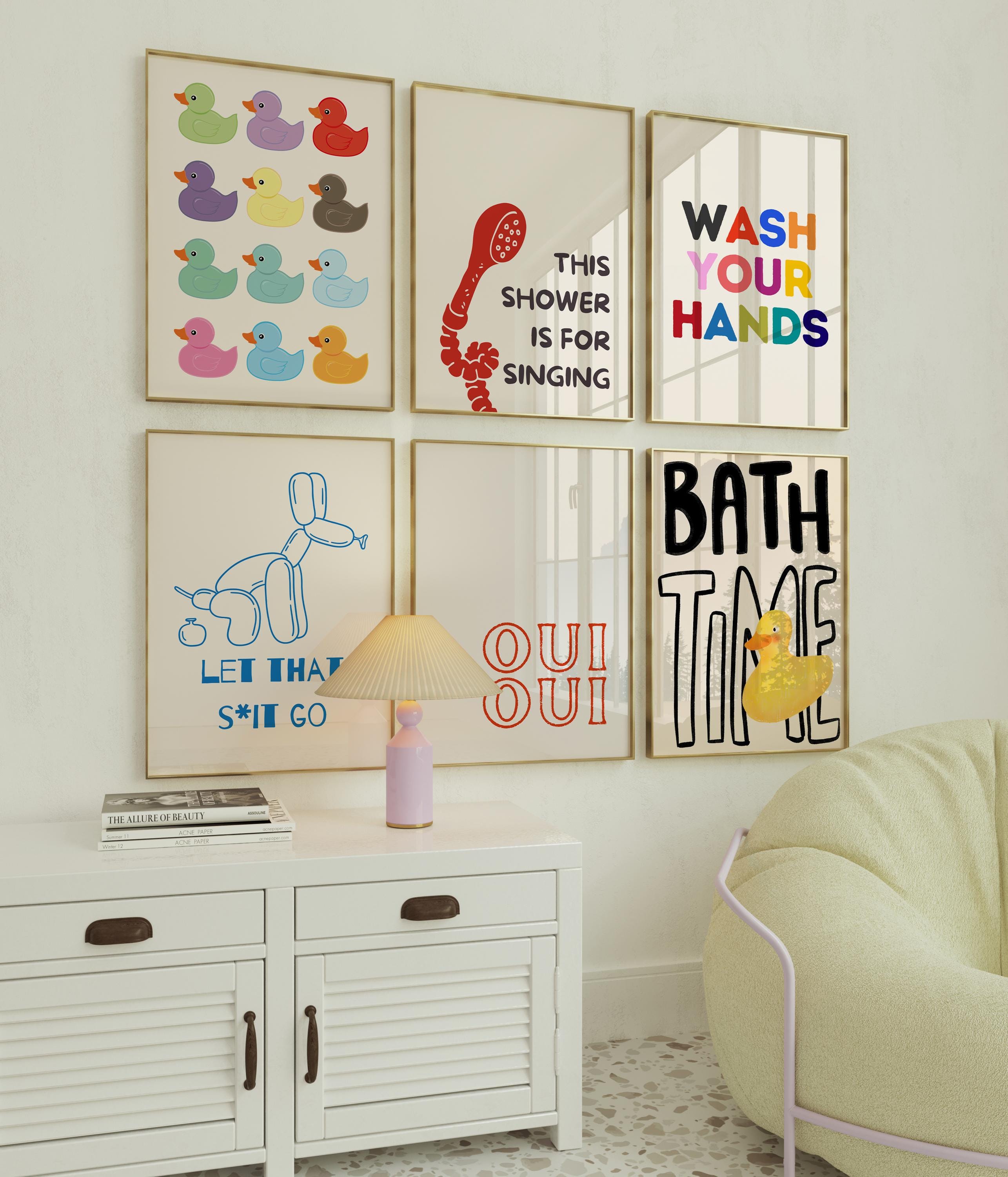 Bathroom Wall Art Set of 6 Printable Posters | Fun Rubber Duck, Wash ...