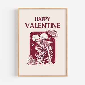 Lámina artística de San Valentín con esqueleto gótico: póster de pareja de esqueletos románticos y oscuros, decoración de pared única de amor gótico, regalo de San Valentín
