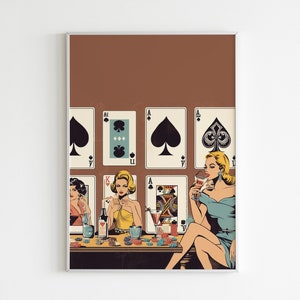 Women Poker Night Cards & Drinks Playing Cards Wall Print Retro Digital Download Print Large Printable Art Downloadable Prints image 9
