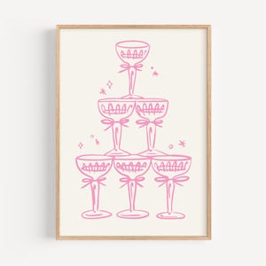 Pink Champagne Tower Print: Minimalist Party Decor (Digital Download)