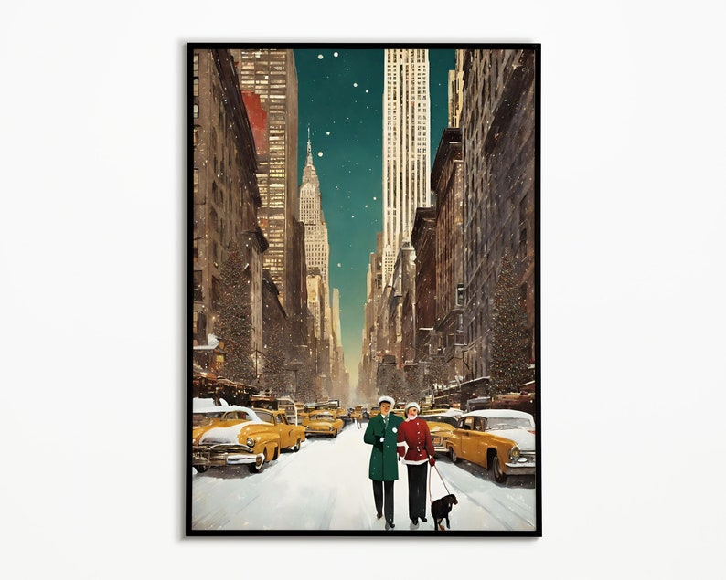 classic christmas print New York christmas print christmas wall art travel New York retro christmas holiday decor image 3