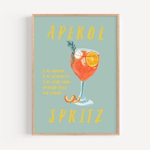 aperol spritz print, green bar cart gift,  bar cart print, aperol spritz poster, aesthetic bar cart decor, kitchen decor, digital download