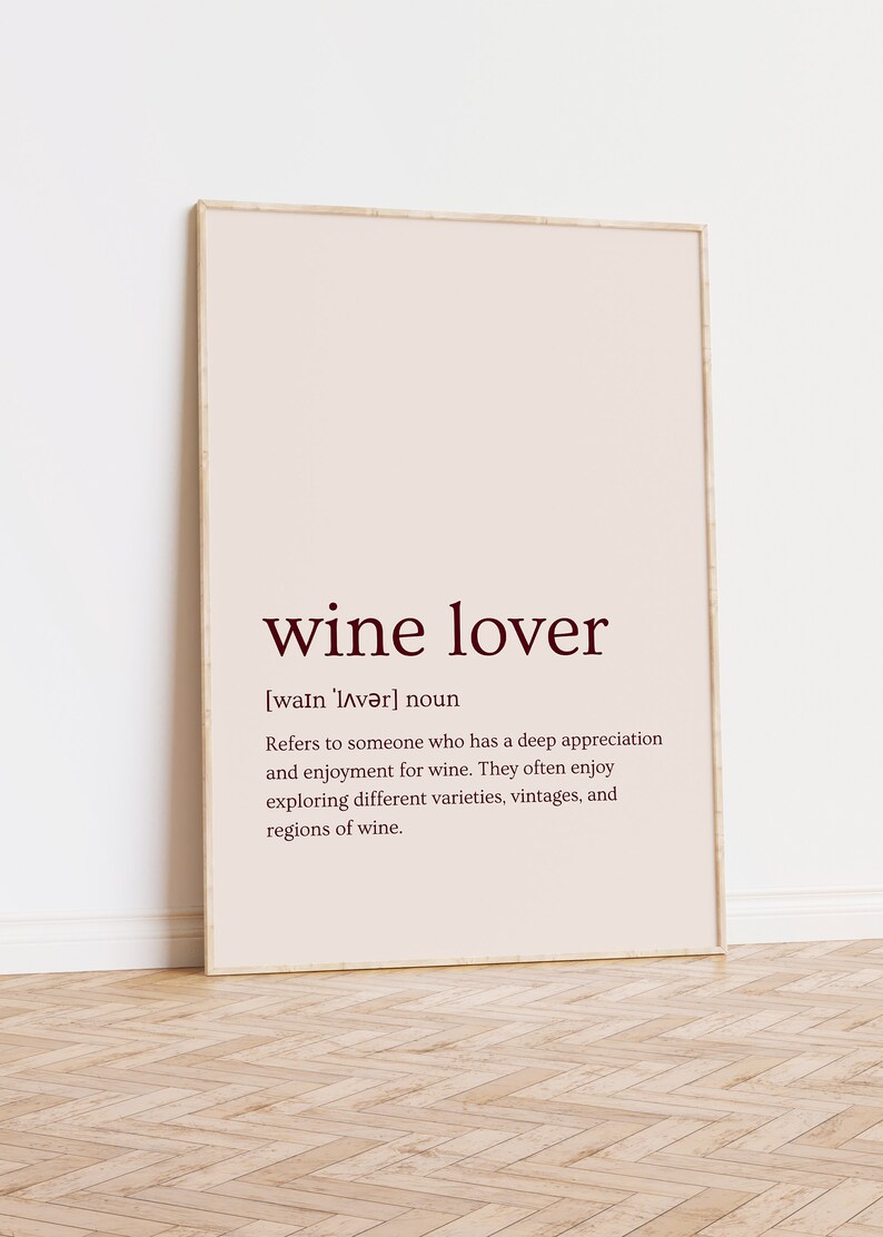 Wine Lover Definition Wall Art Funny Wine Quote Printable, Minimalist