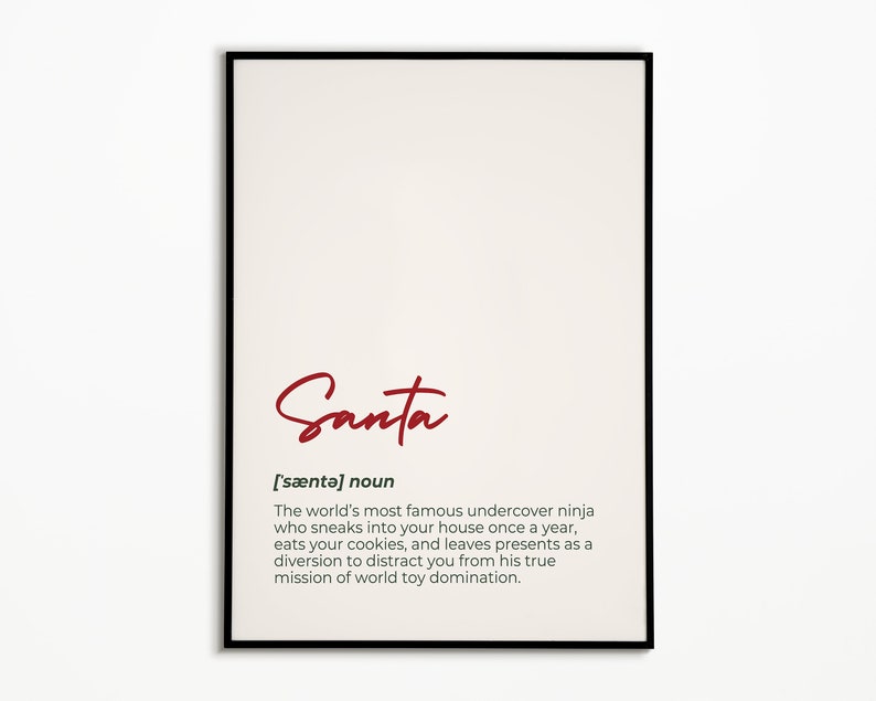 Santa Definition Minimal Christmas Wall Art Holiday Decor Christmas Home Decor Printable Wall Art image 3