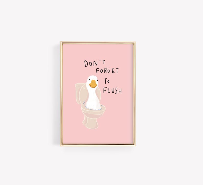Pink Bathroom Wall Art Set of 6, Funny Goose Kids Decor, Digital ...