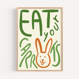 Bunny Kitchen Print: Eat Your Carrots Whimsical Wall Art (Digital Download)