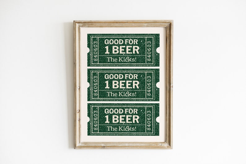 Green Ticket Wall Art St. Patrick's Decor Beer Wall Art Bar Cart Wall Decor Trendy Wall Art Cheers Print Digital Download image 7