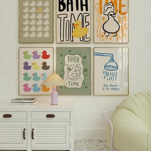 Rubber Duck Bathroom Print Set – Retro Kids Bath Wall Art (digital ...