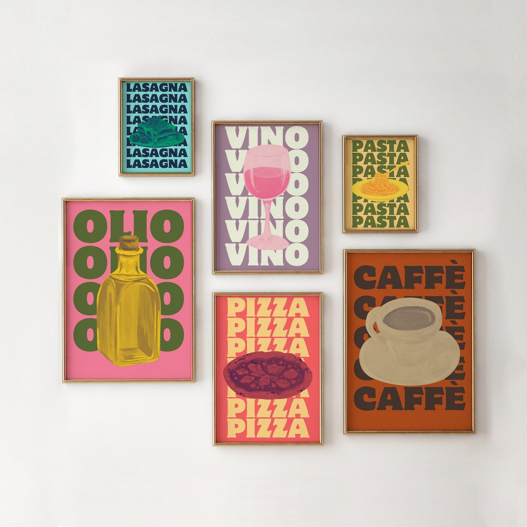 Italian Food Prints Set of 6 Colorful Printables, Colorful Kitchen Wall ...
