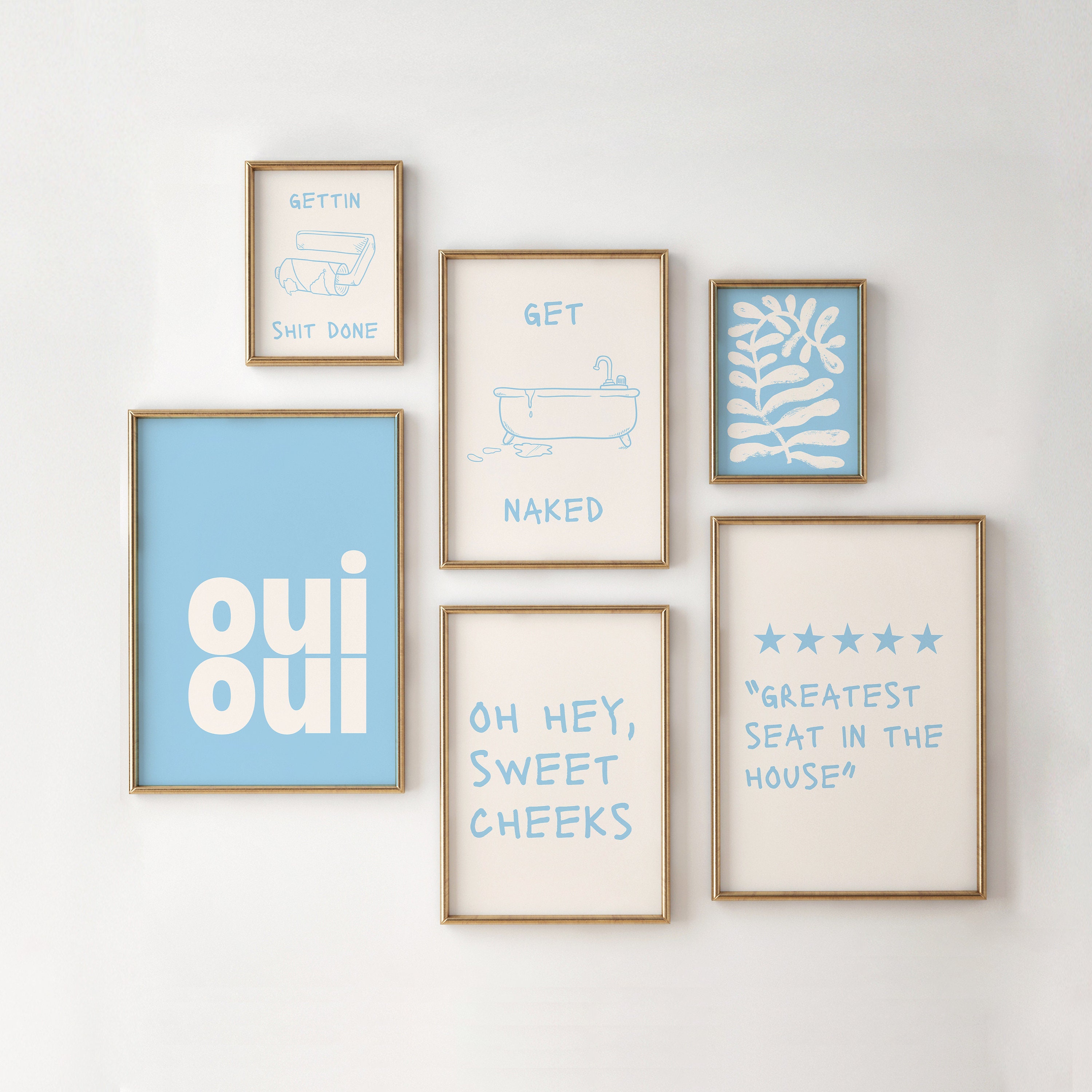 Powder Blue Funny Bathroom Prints: Modern Wall Art (Digital Download)