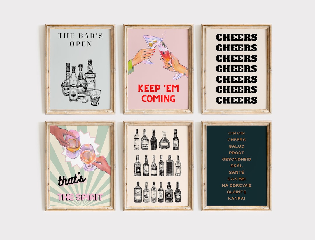 Bar Cart Decor | Set of 6 PRINTABLES | Cheers Print | Bar Cart ...