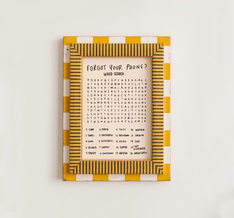 Bathroom Word Search Print, Forgot Your Phone Sign, Funny Guest Bath Wall Art image 5