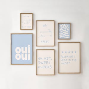Pastel Blue Bathroom Prints: Funny Modern Wall Art (Digital Download)